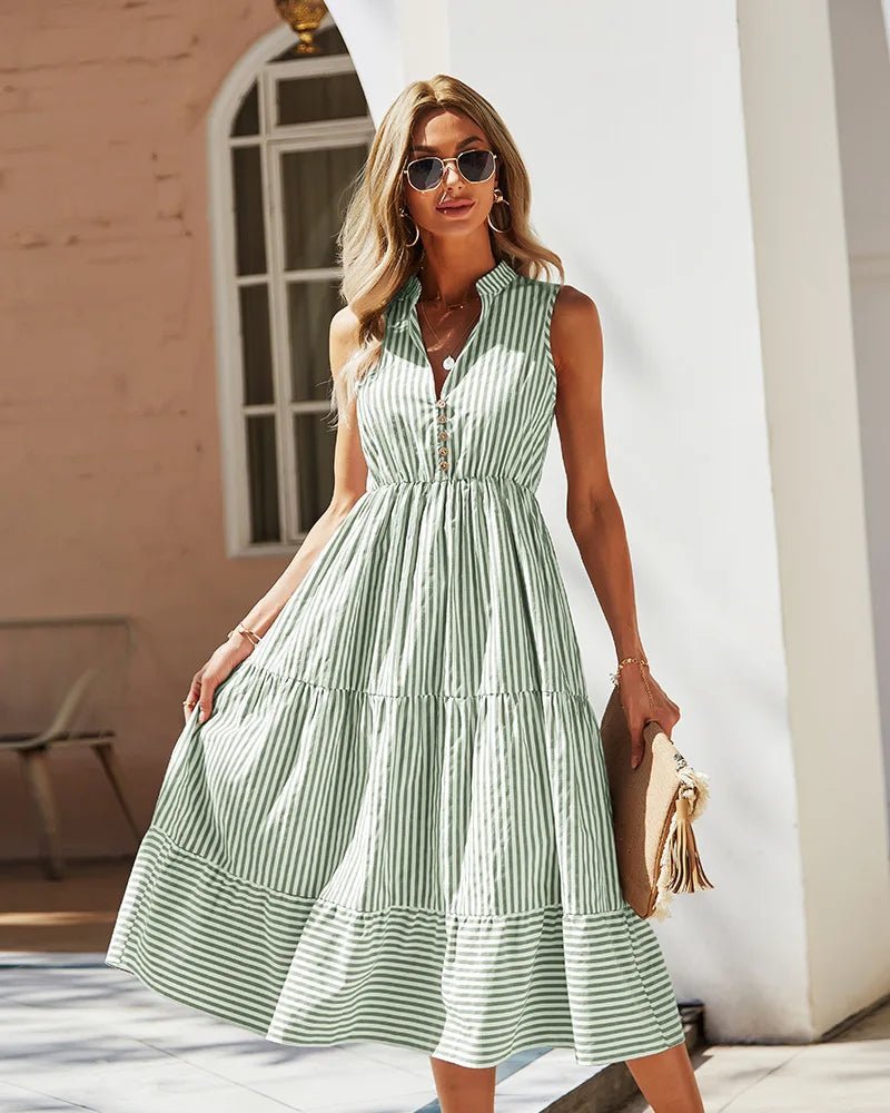 Emilia Striped Sleeveless Shirt Dress