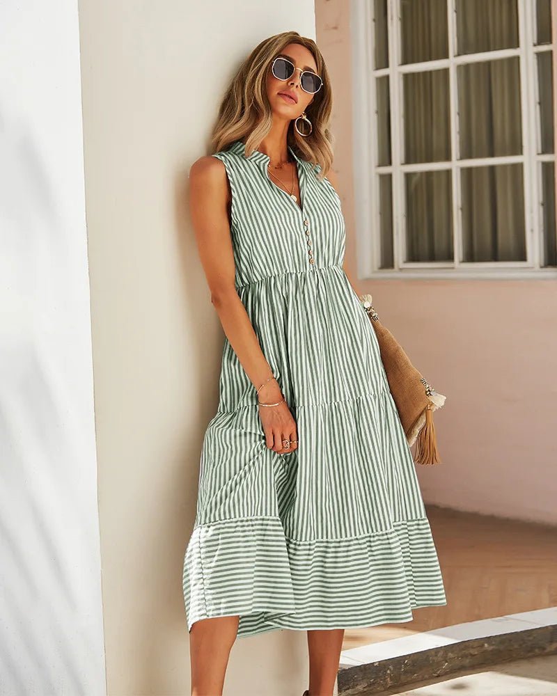 Emilia Striped Sleeveless Shirt Dress