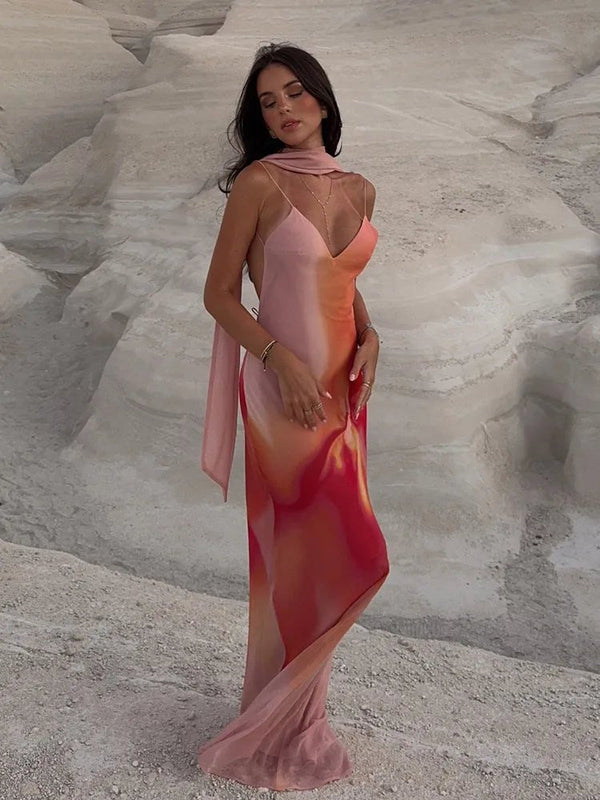 Emma Open-Back Ombre Satin Maxi Dress
