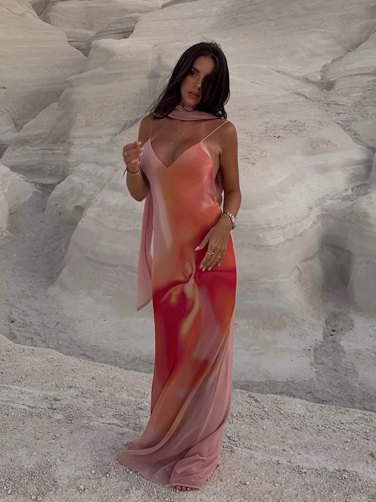 Emma ärmelloses Satins-Maxikleid mit Ombré-Effekt und freiem Rücken