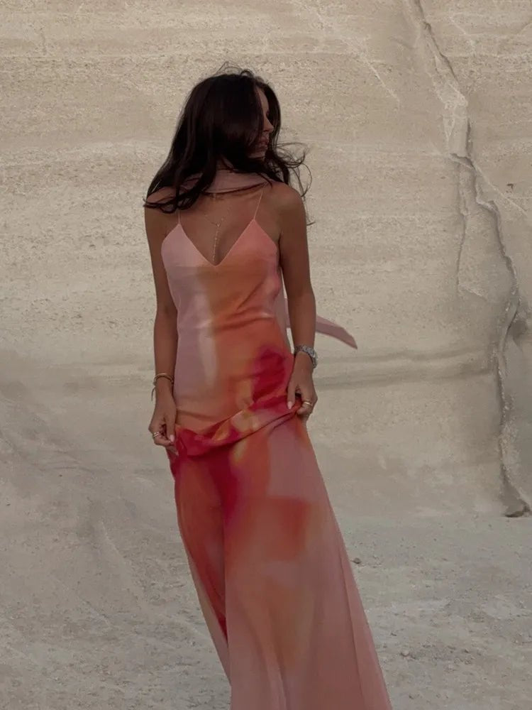 Emma ärmelloses Satins-Maxikleid mit Ombré-Effekt und freiem Rücken