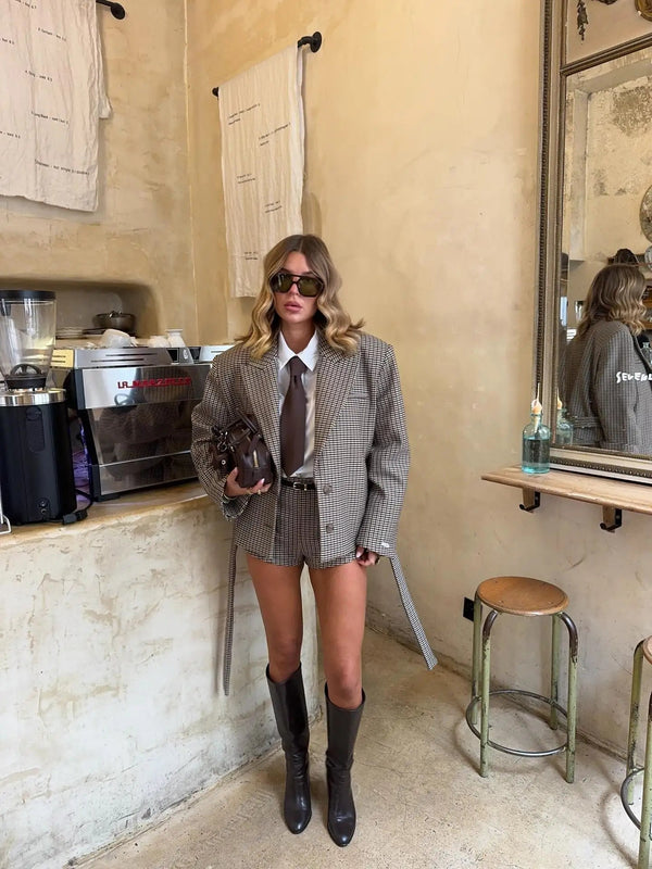 Emma Plaid Blazer Shorts Set