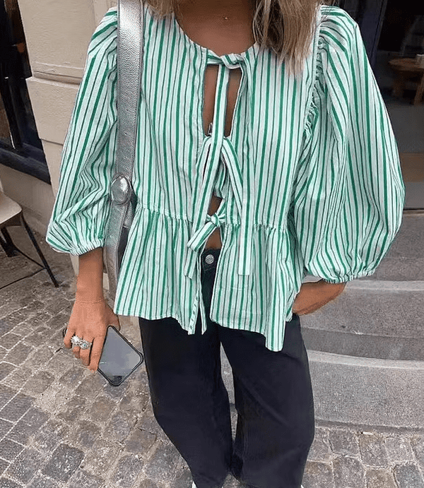 Blouse Emma rayée à manches bouffantes