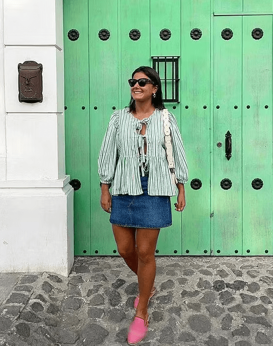 Camicia a righe con maniche a sbuffo Emma