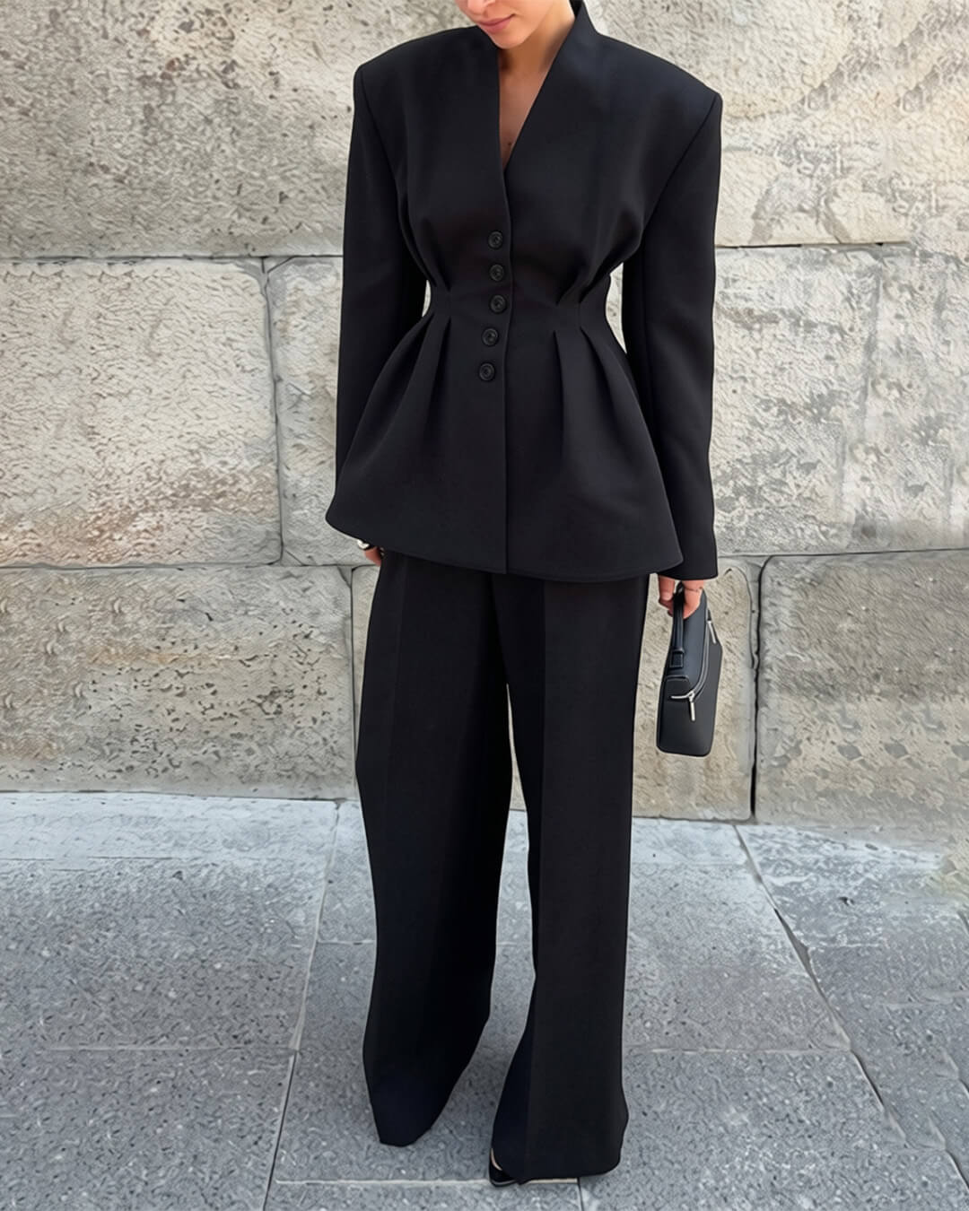 Blazer de decote em V com cintura franzida Empress