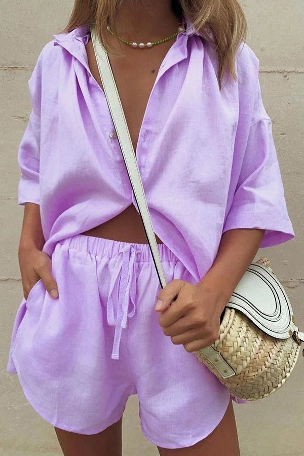 Erica Button-Down Blouse & Shorts Set