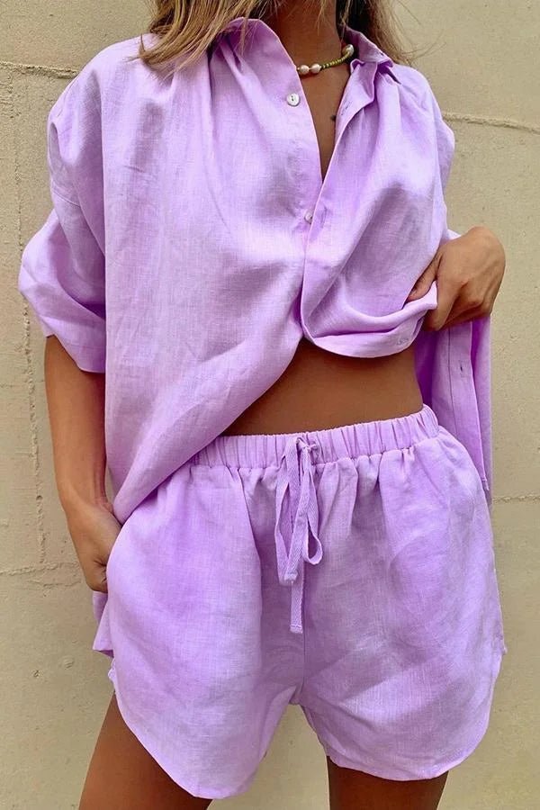 Erica Button-Down Blouse & Shorts Set