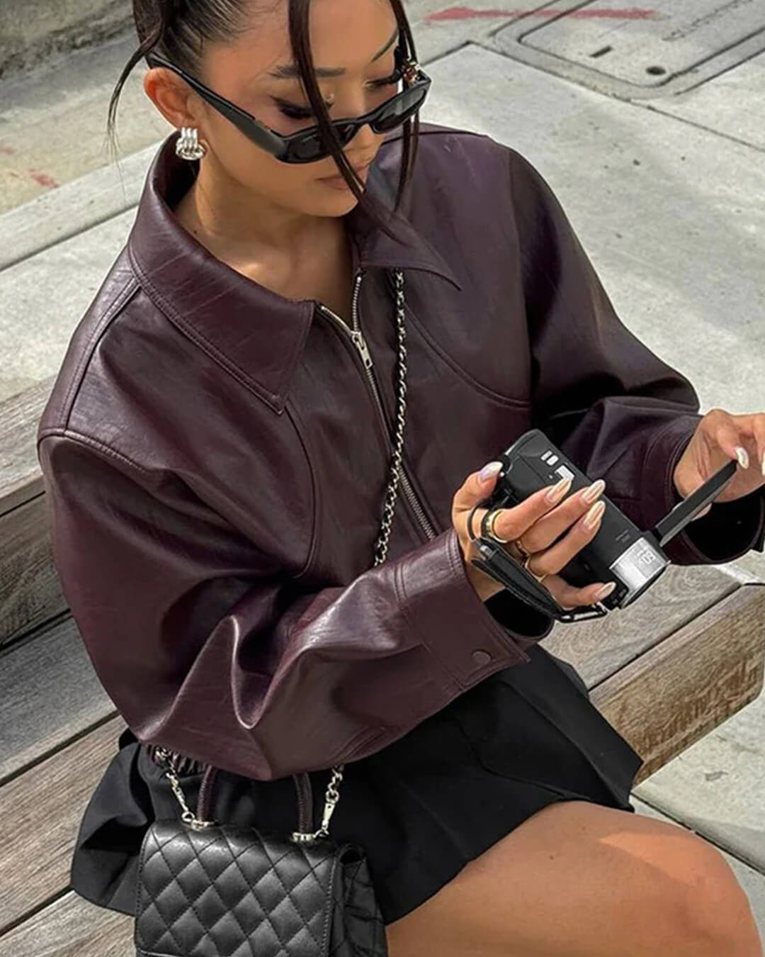 Chaqueta de cuero con cremallera Erika