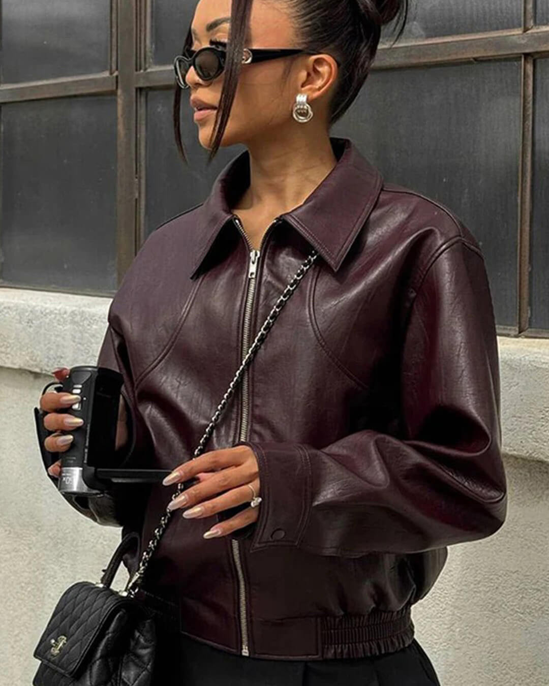 Chaqueta de cuero con cremallera Erika