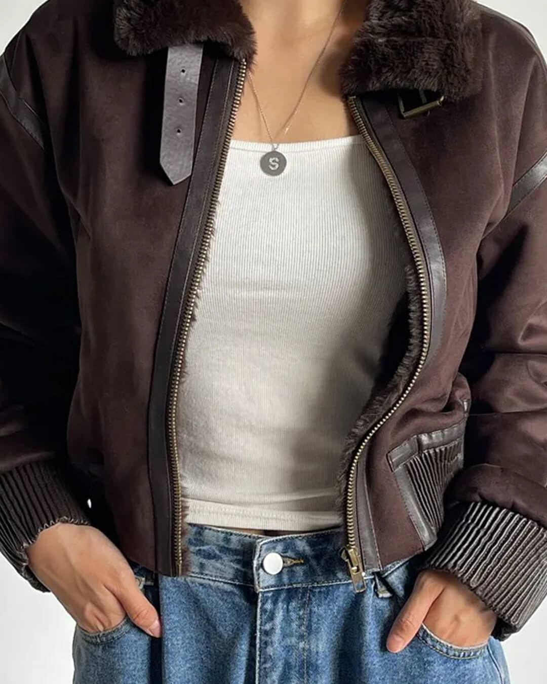 Blouson bomber court en daim Esme