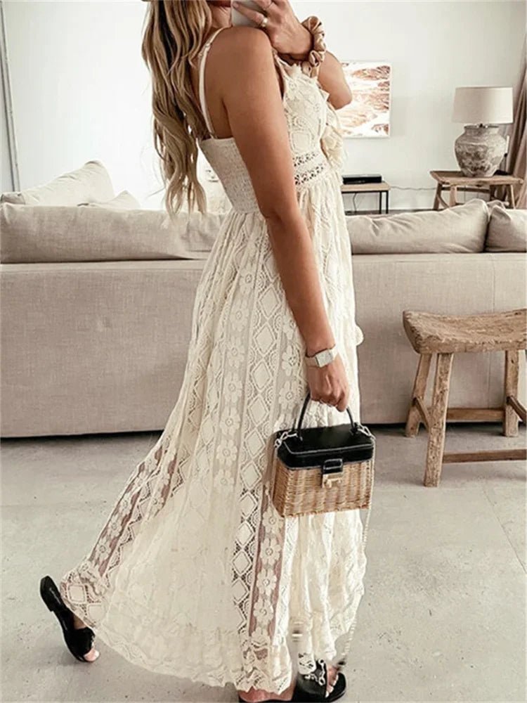 Esra Sleeveless Lace V-Neck Maxi Dress