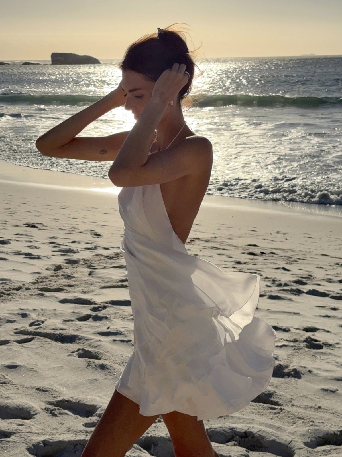 Evelyn Halter Backless Beach Dress