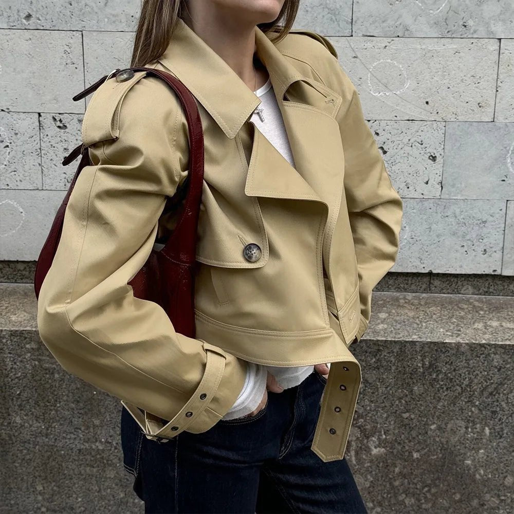Kaki cropped trenchjack van Fern