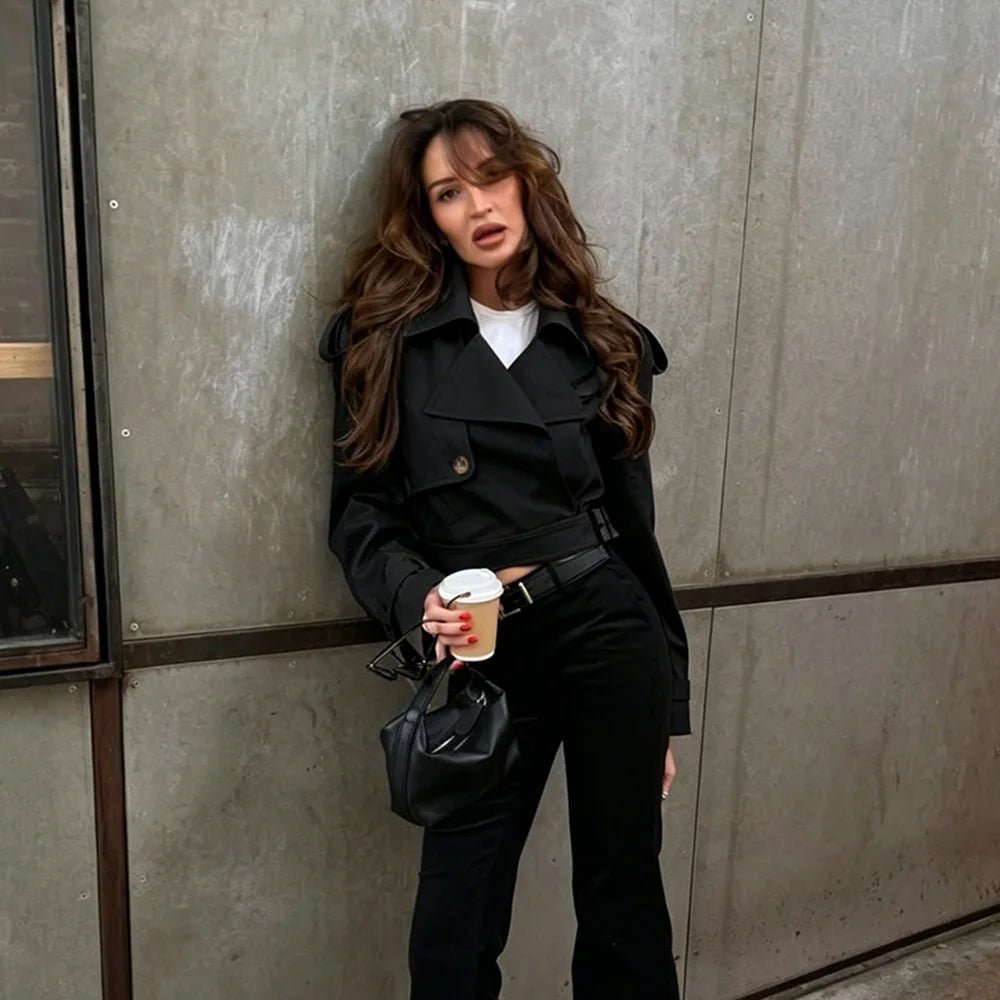 Kaki cropped trenchjack van Fern