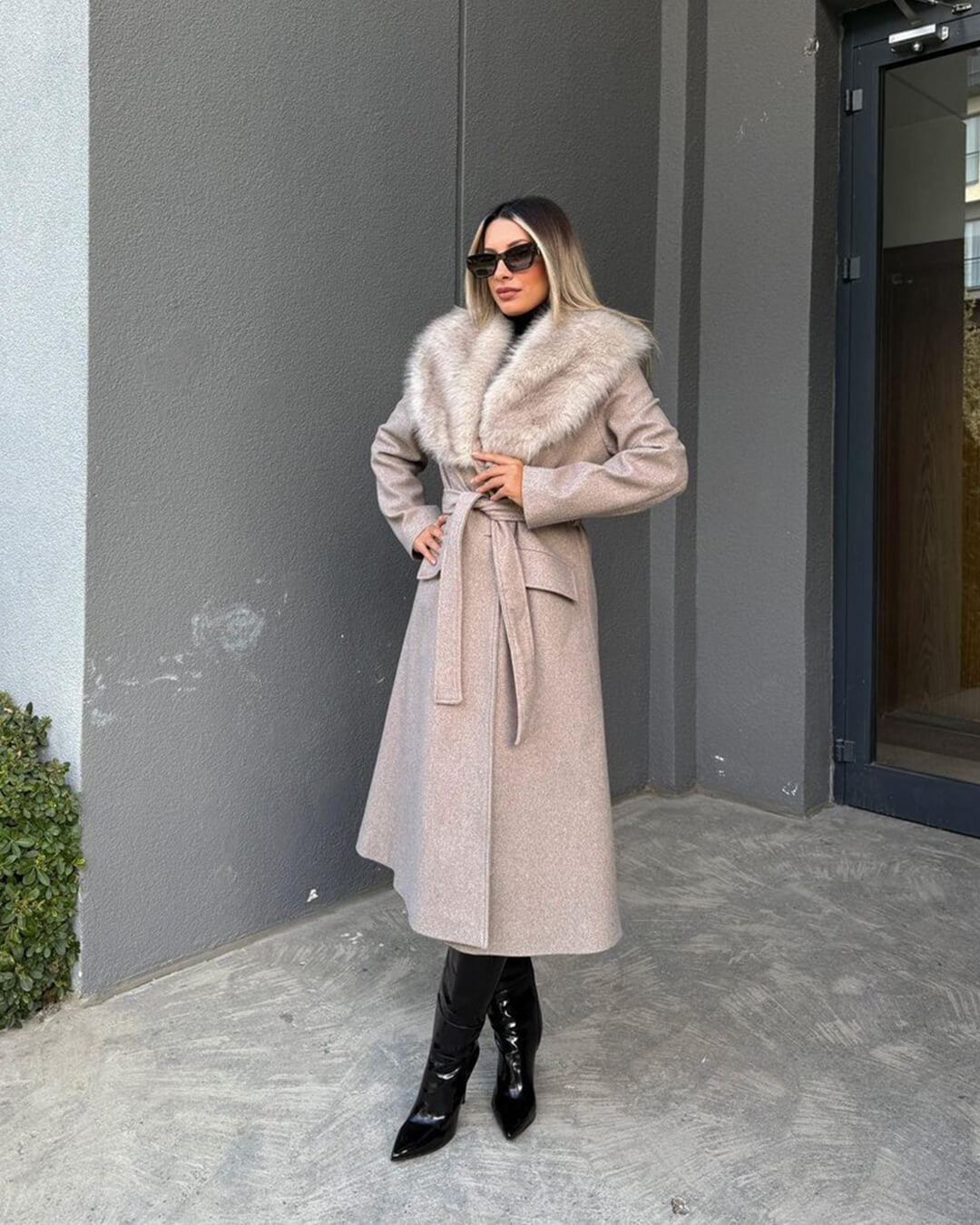 Flora Faux Fur Collar Maxi Coat