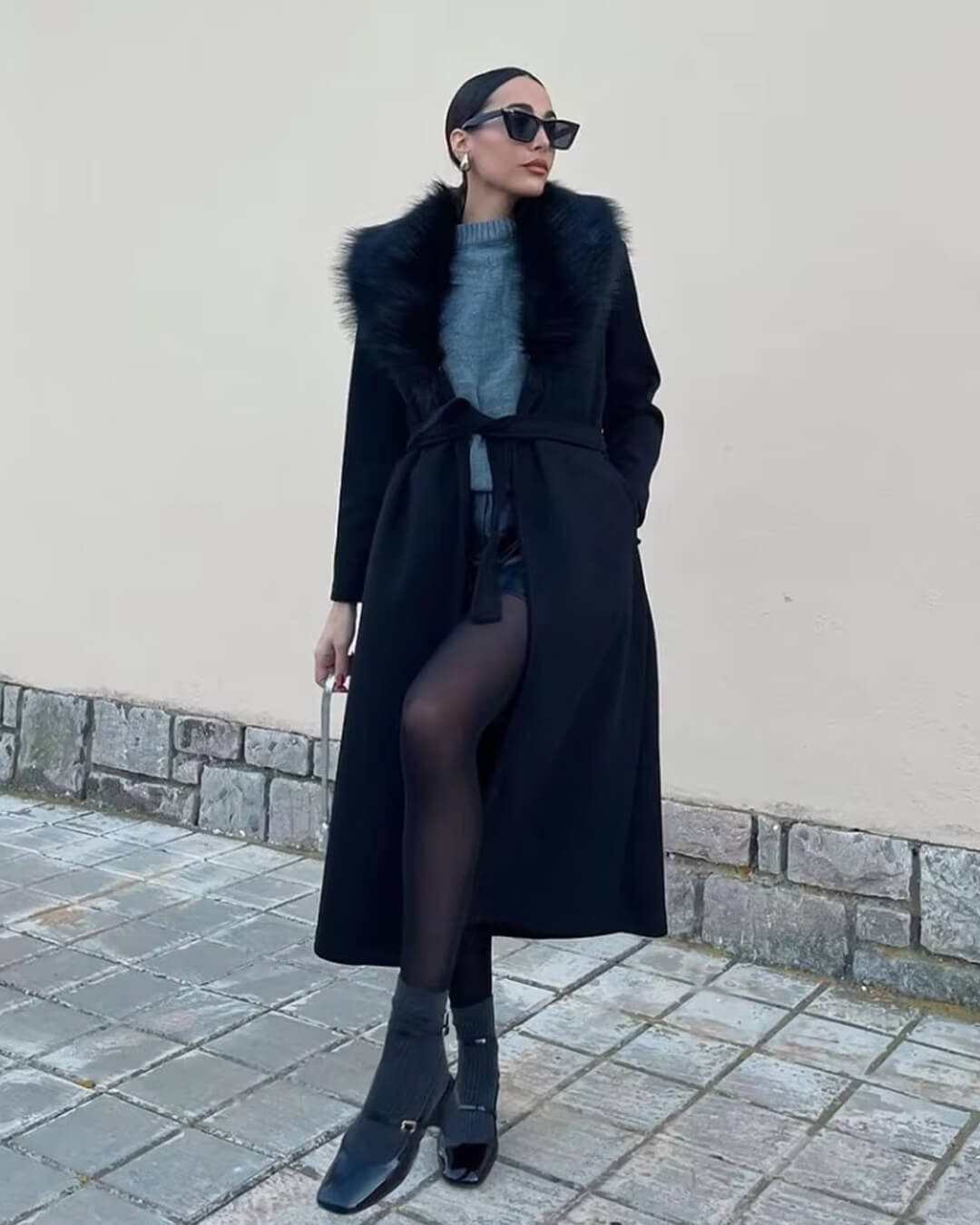 Flora Faux Fur Collar Maxi Coat