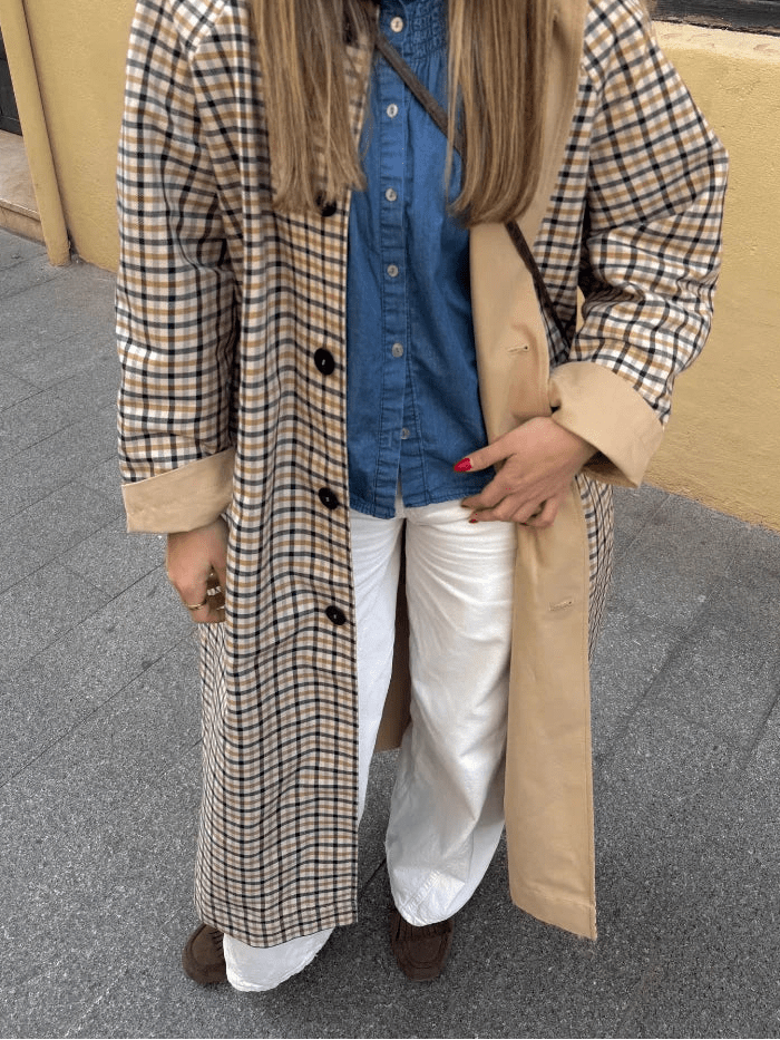 Florence vendbar lang kåpe med rutemønster