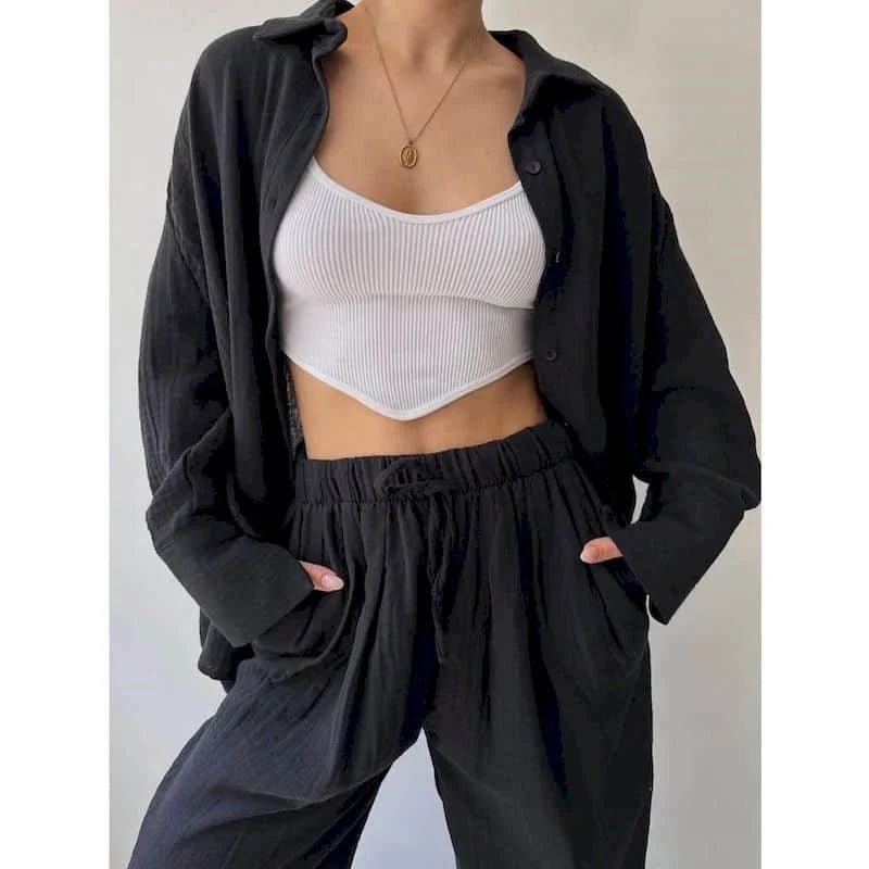Conjunto de manga larga con solapas y pantalón Frances
