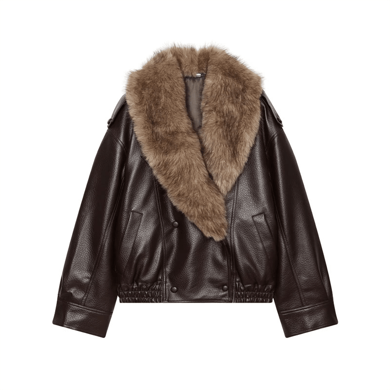 Francesca Faux Leather Jacket with Detachable Fur Collar