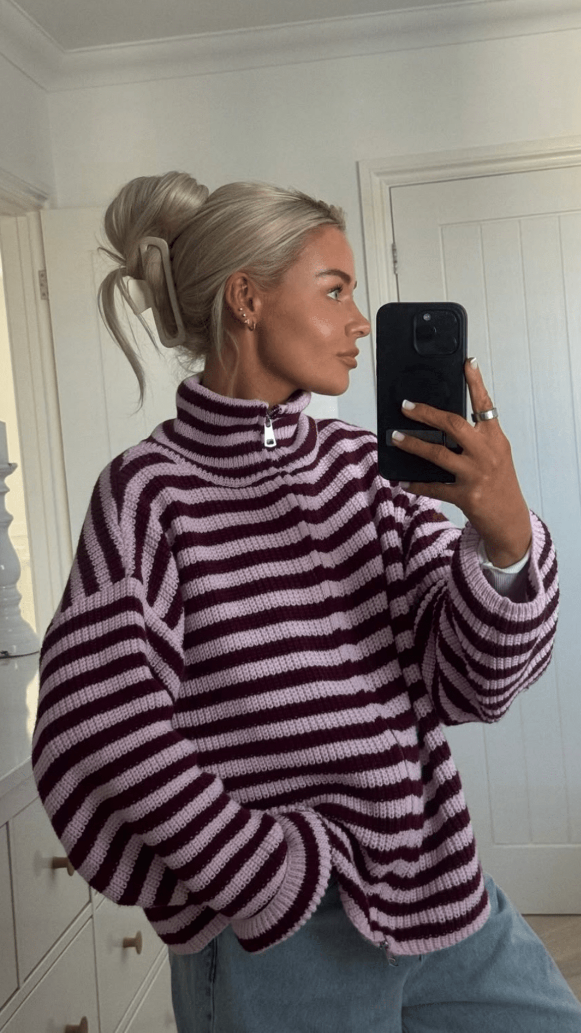 Hanna Striped High-Neck Knit Sweater