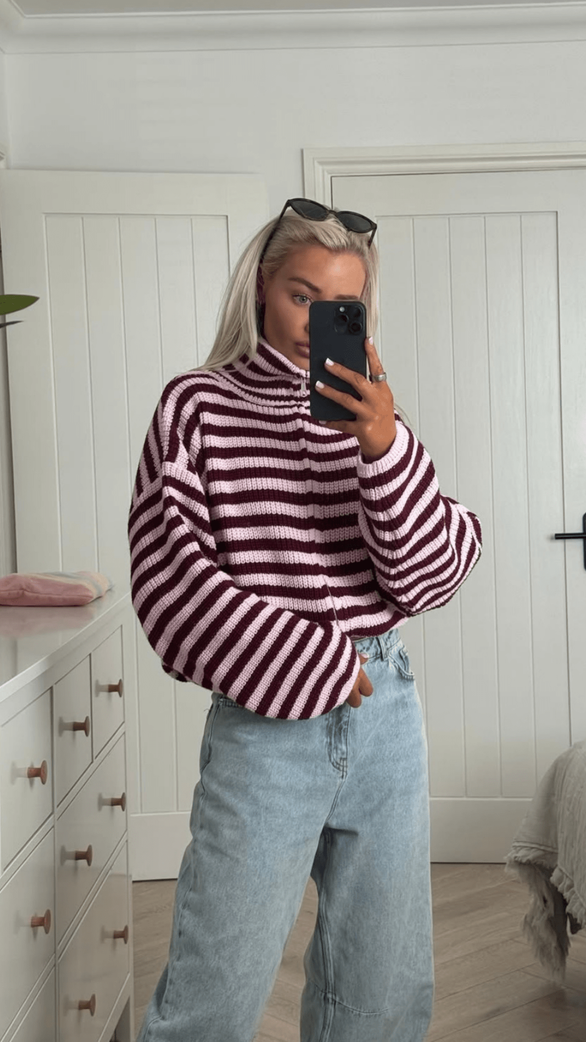 Hanna Striped High-Neck Knit Sweater