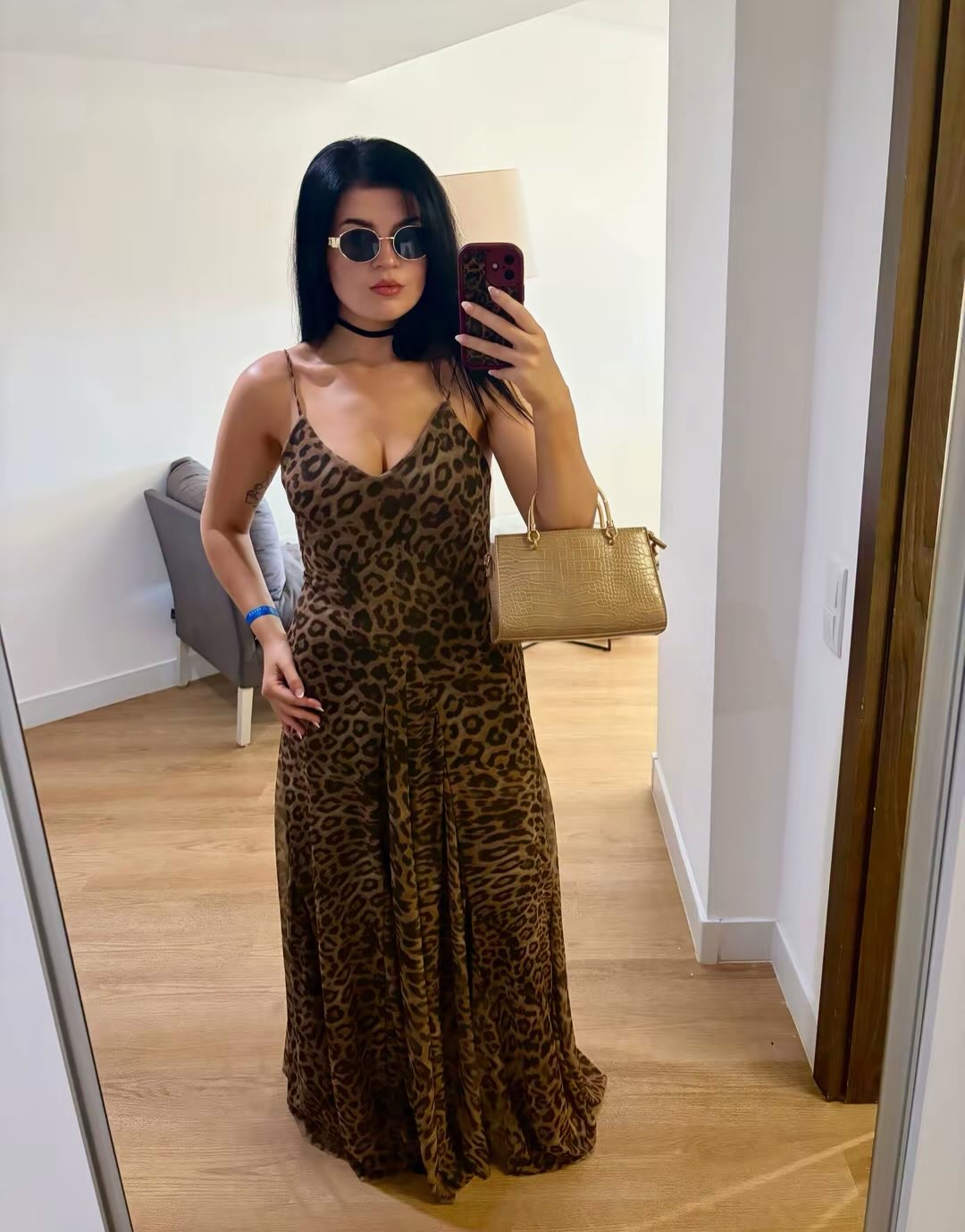 Hannah Leopard Print Sling Maxi Dress