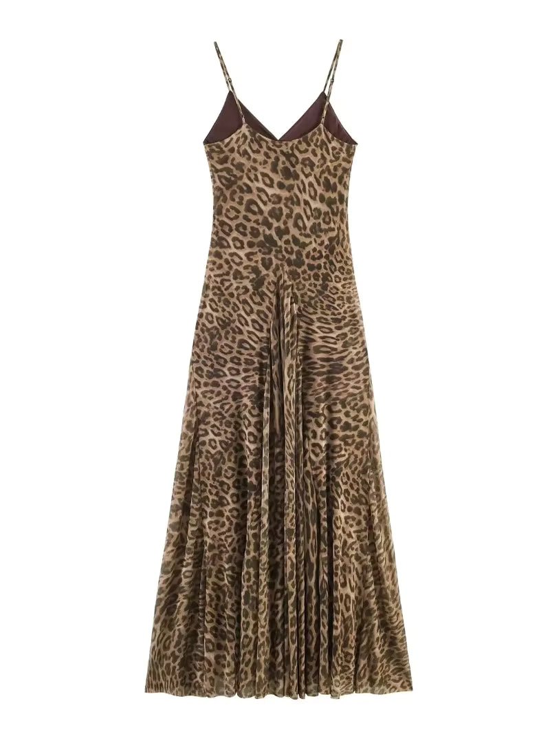 Hannah Leopard Print Sling Maxi Dress