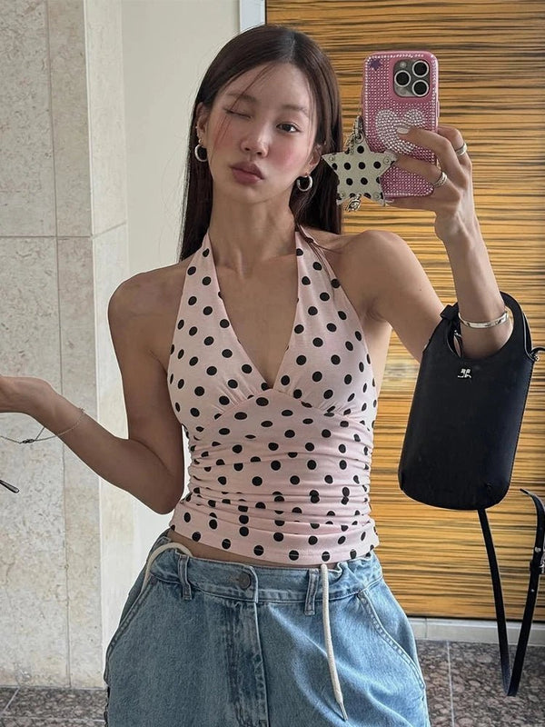 Hannah Polka Dot Halter Tank Top