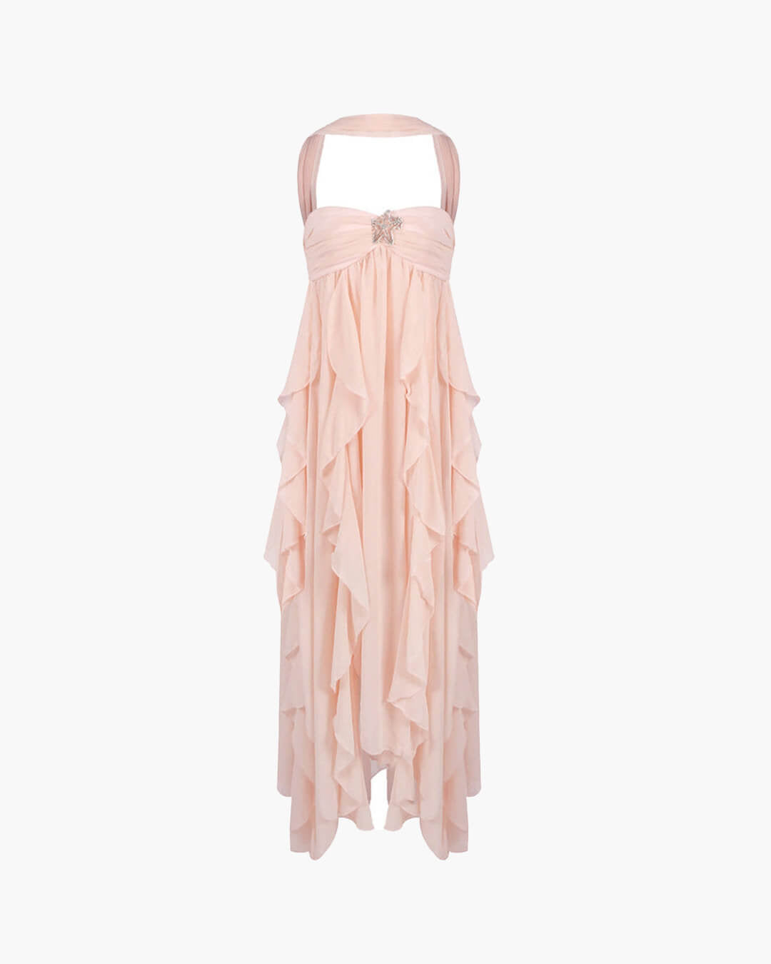 Vestido largo con volantes sin tirantes Harper