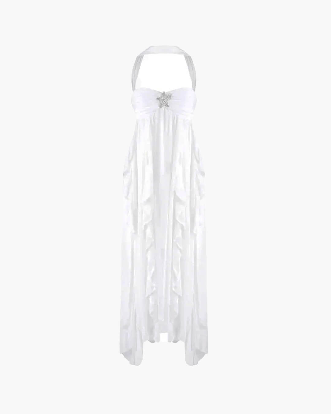 Vestido largo con volantes sin tirantes Harper