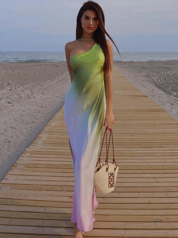 Helena asymmetrische off-shoulderjurk