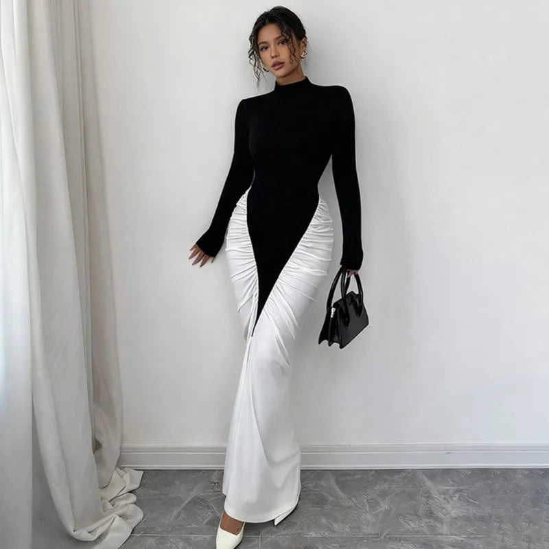 Vestido maxi de gola subida