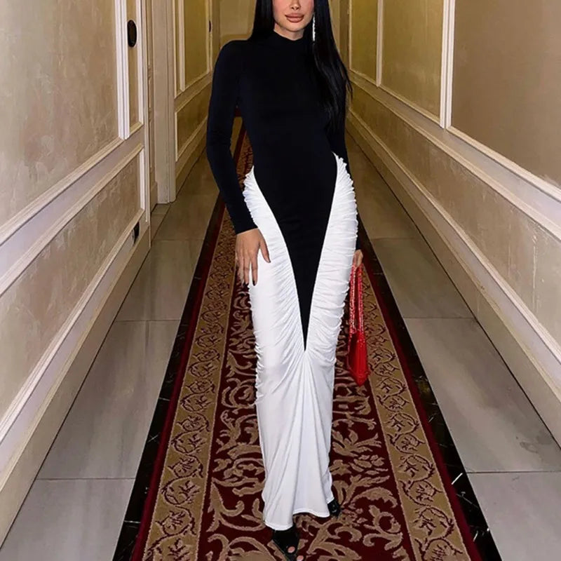 Vestido maxi de gola subida