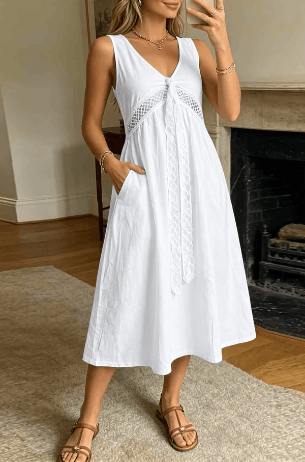 Vestido de corte evasé com acabamento de renda Ilaria