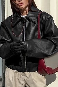 Ματ moto jacket Ilona από συνθετικό δέρμα με φερμουάρ