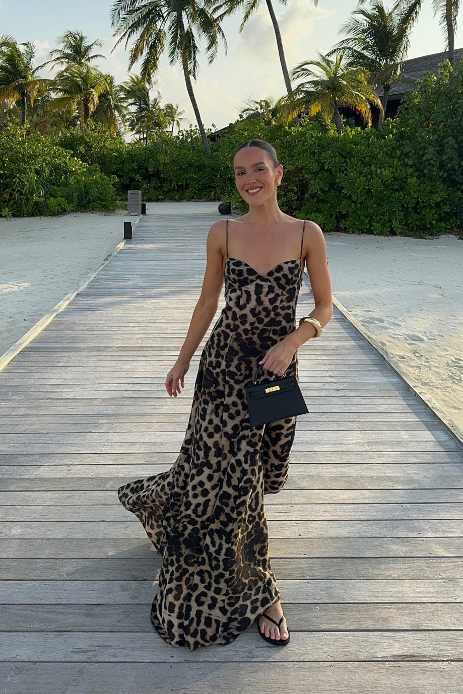 Imogen Leoparden-Maxikleid mit Spaghettiträgern