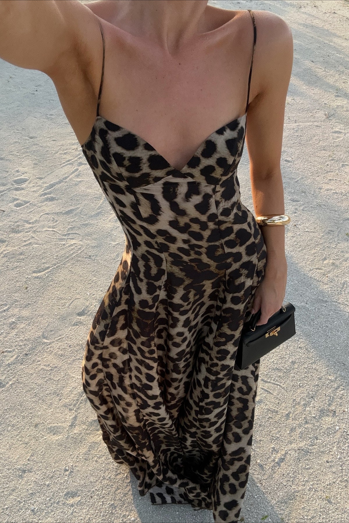 Imogen Leoparden-Maxikleid mit Spaghettiträgern