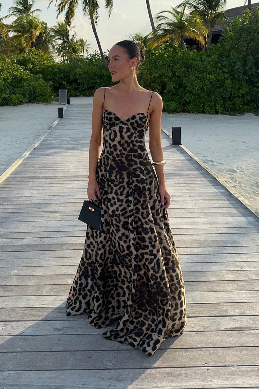 Imogen Leoparden-Maxikleid mit Spaghettiträgern