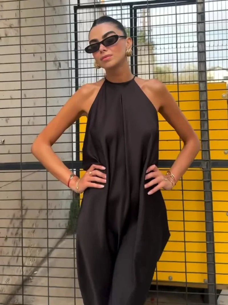 Indira satengkjole med halterneck, maxi