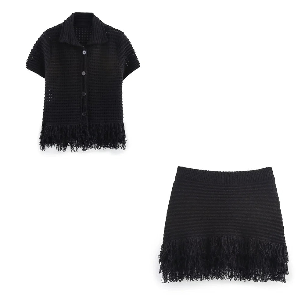 Ioanna Knit Tassel Skirt Set