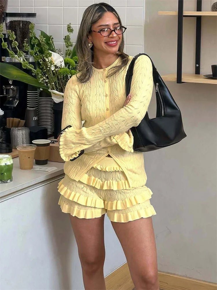 Isabel Ruffled Knit Shorts Set