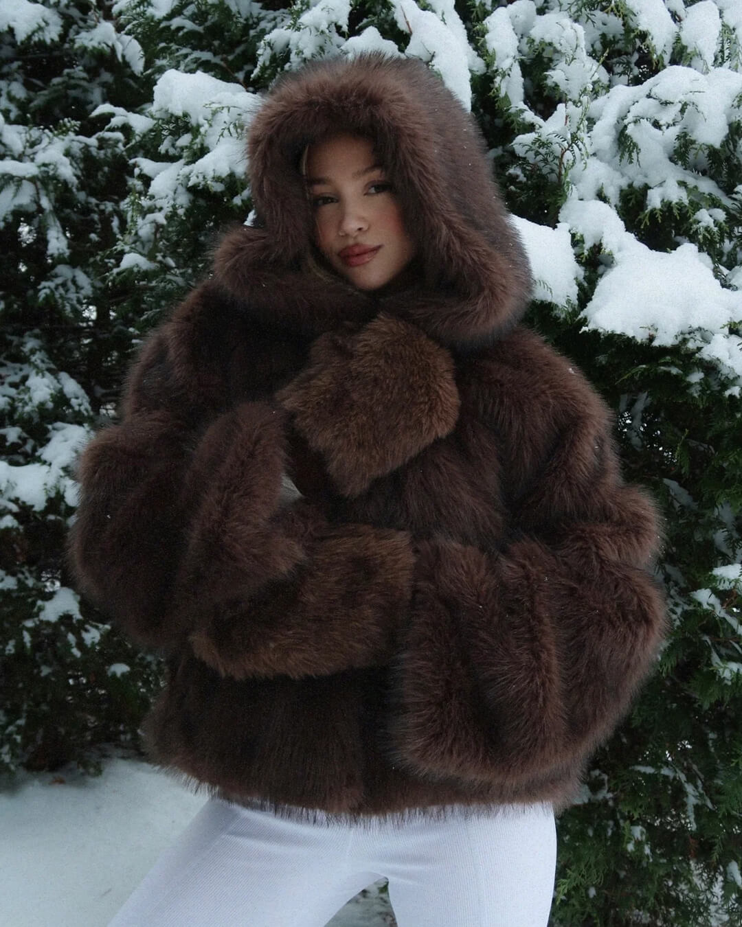 Ivy Faux Fur Hooded Short Coat
