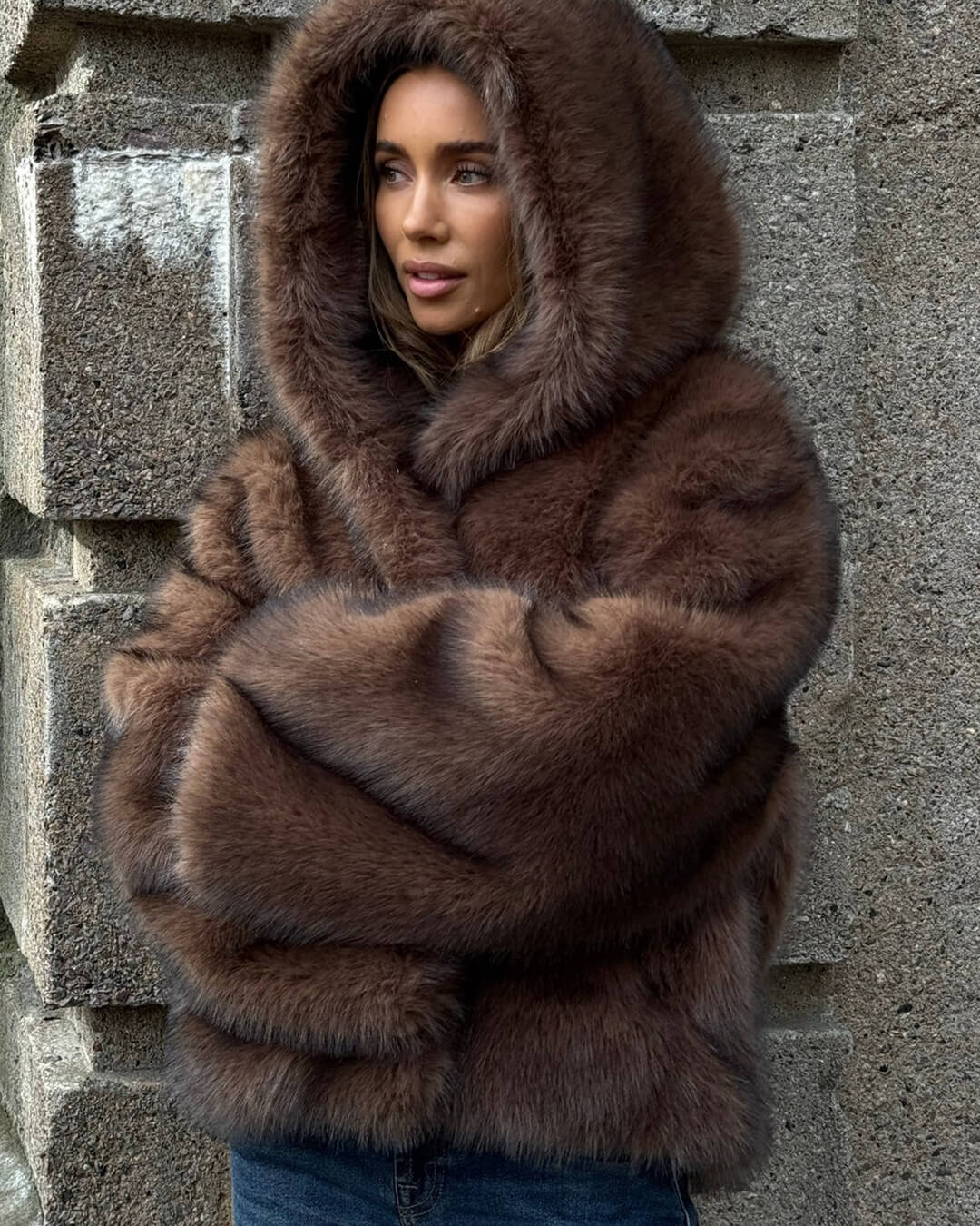 Ivy Faux Fur Hooded Short Coat