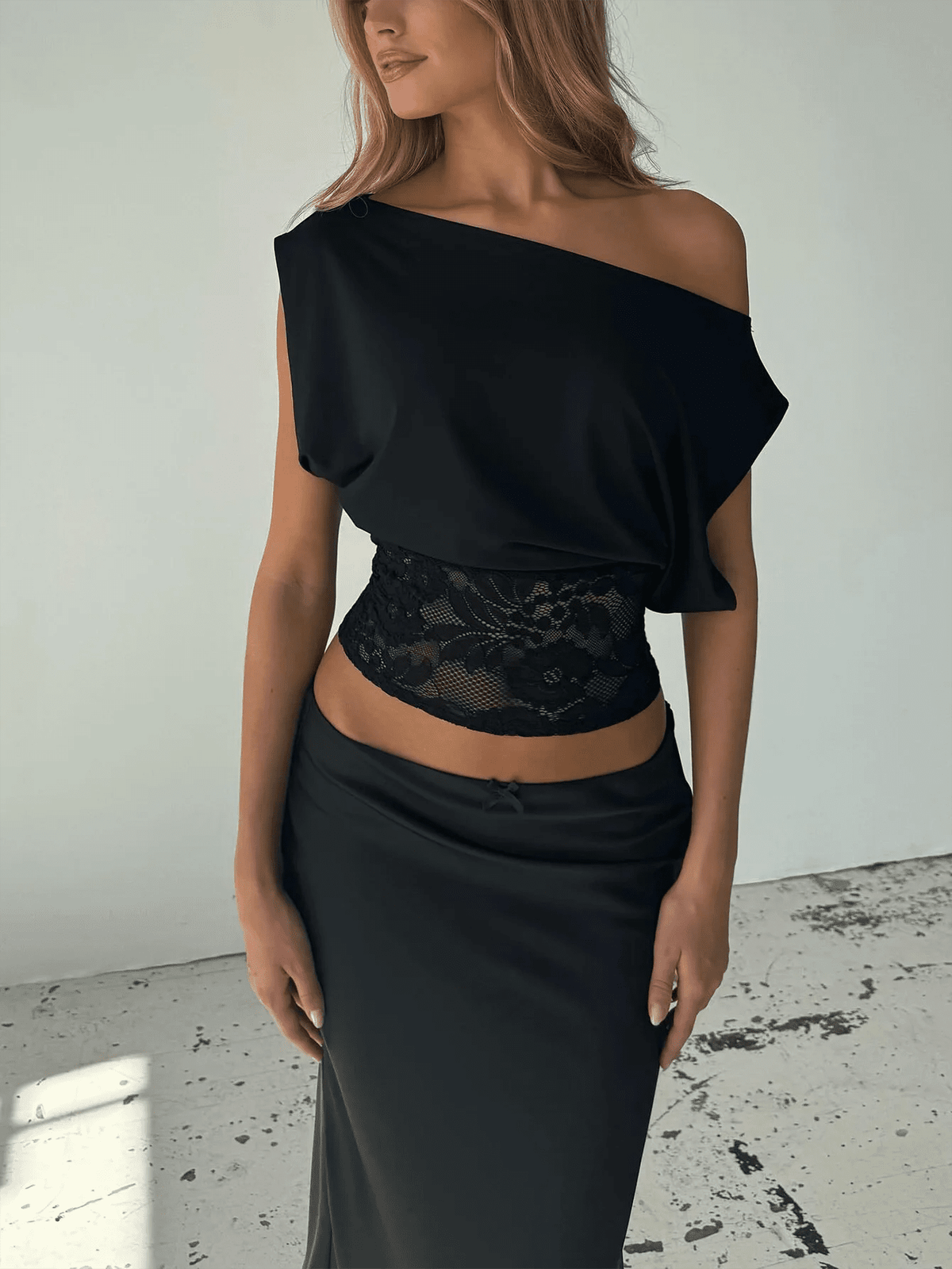 Janella Inclined Shoulder Lace Top