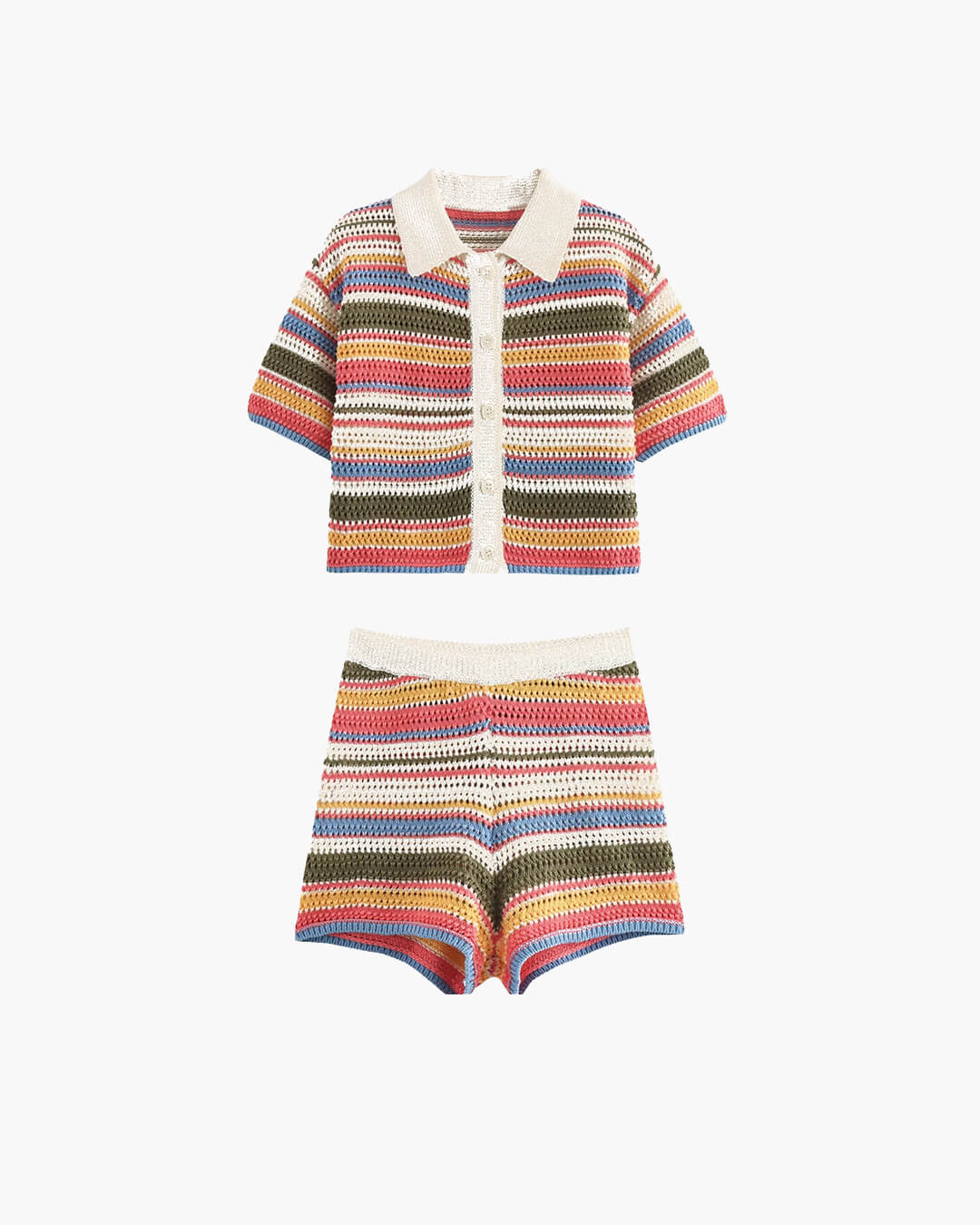 Conjunto Jasmin de camisola curta de croché e calções