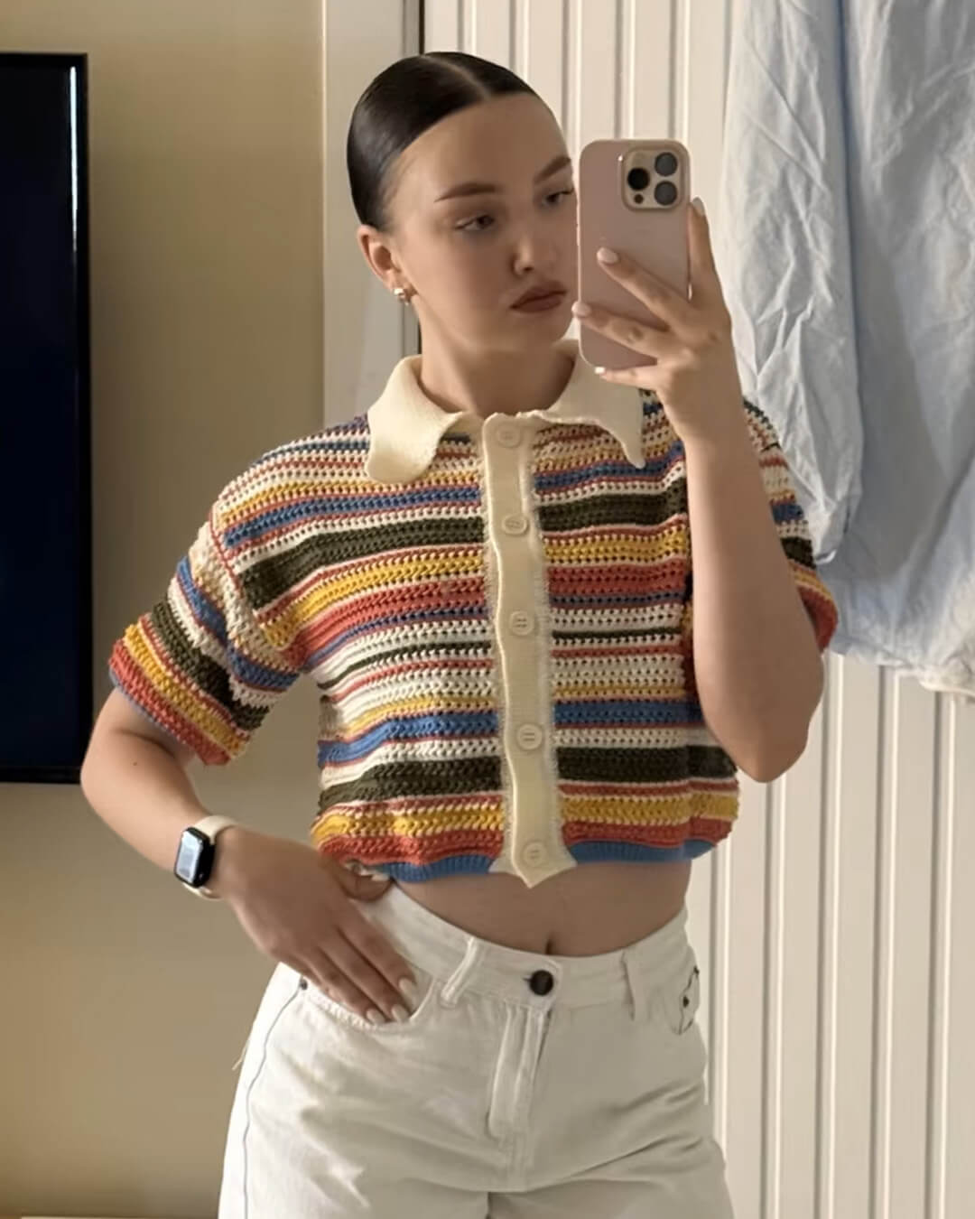 Conjunto Jasmin de camisola curta de croché e calções