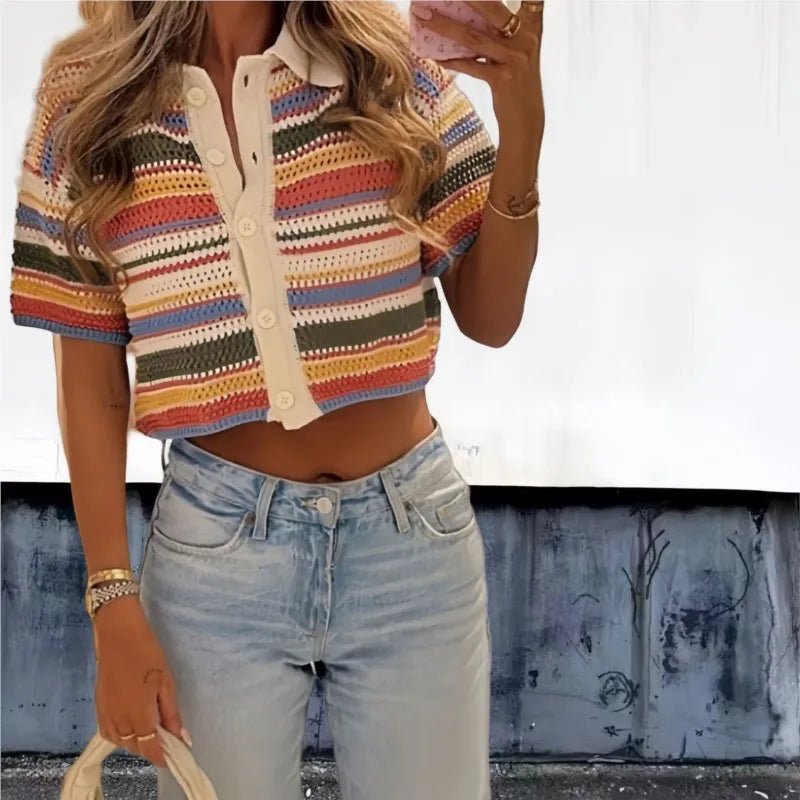 Conjunto Jasmin de camisola curta de croché e calções