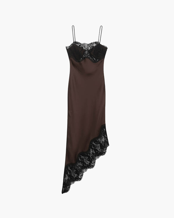 Vestido de cetim com alças e renda Jenica