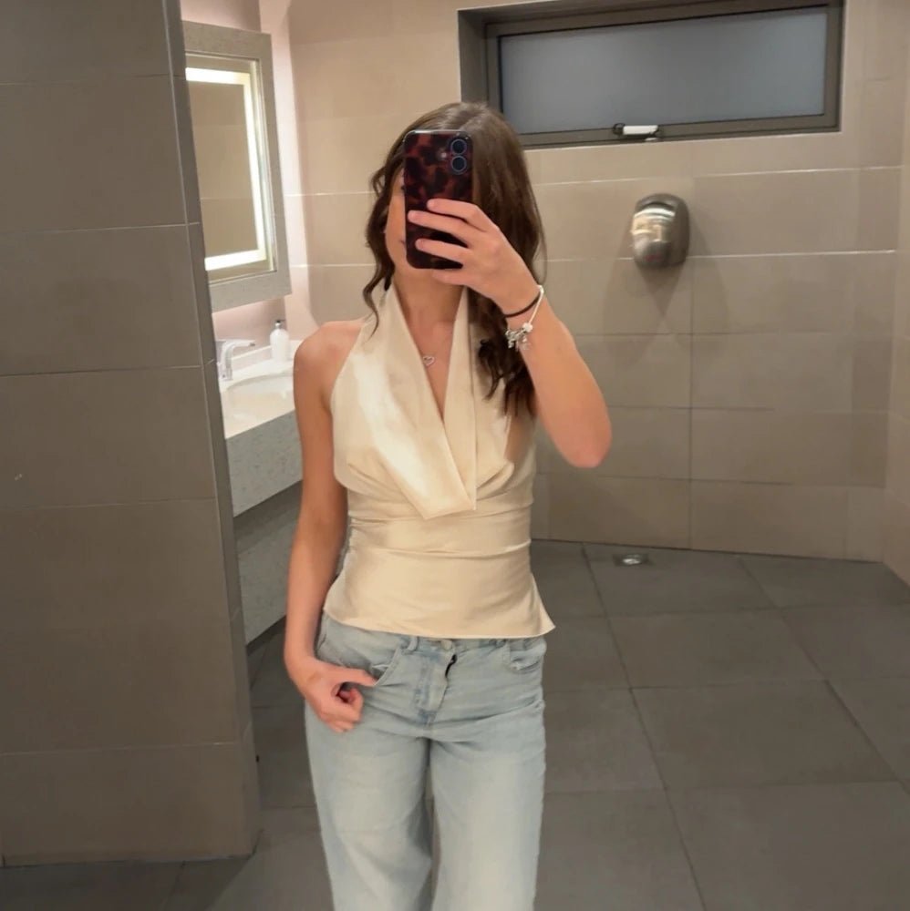 Jeriza tanktop med dyb udskæring og halterneck