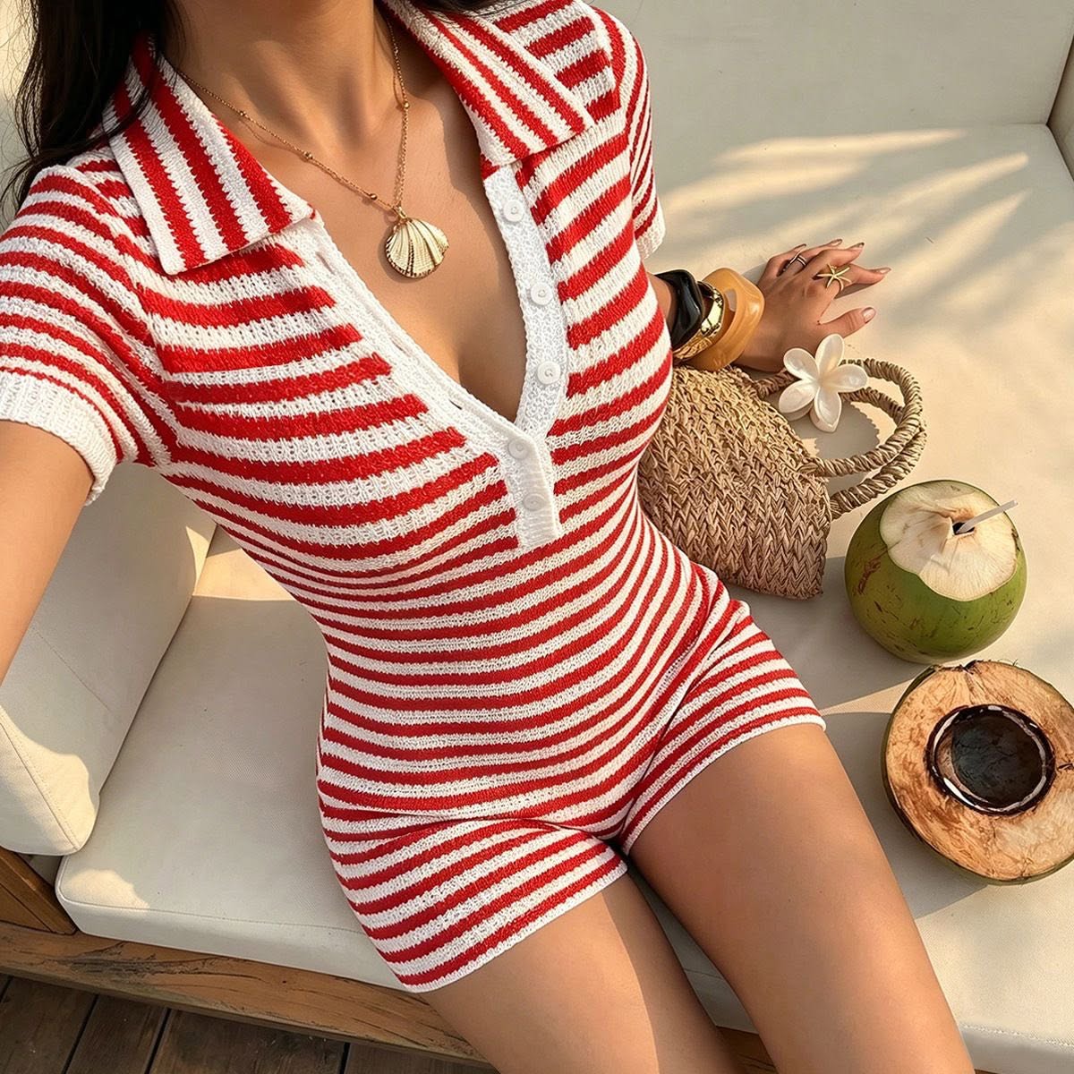 Jessica Striped Knit Romper